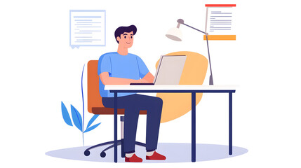 Professional Illustration of Man Making Rental Agreement Online - Digital Signing Concept