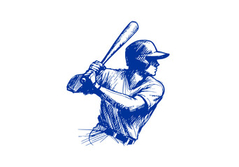Baseball Player hand drawn sketch vector illustration