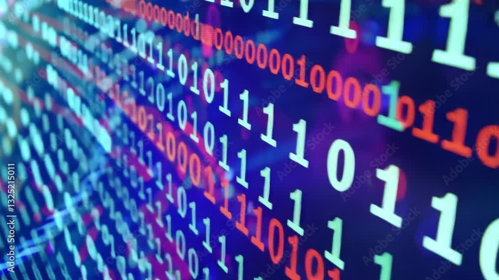 Poster futuristic digital innovation vibrant binary code on screen showcasing data and technology concepts 