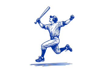 Fototapeta premium Baseball Player hand drawn sketch vector illustration