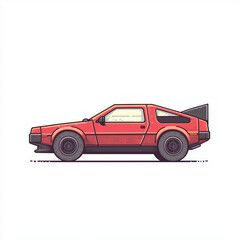 Vintage red sports coupe in 80s video game style on white background