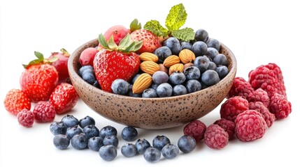 A Bowl Of Berries Almonds And Strawberries