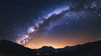 Fototapeta premium Milky Way Galaxy Over Dark Silhouette Mountains at Night