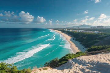 Obraz premium Stunning Wide-Angle View of Serene Beach and Azure Waters in Mexico
