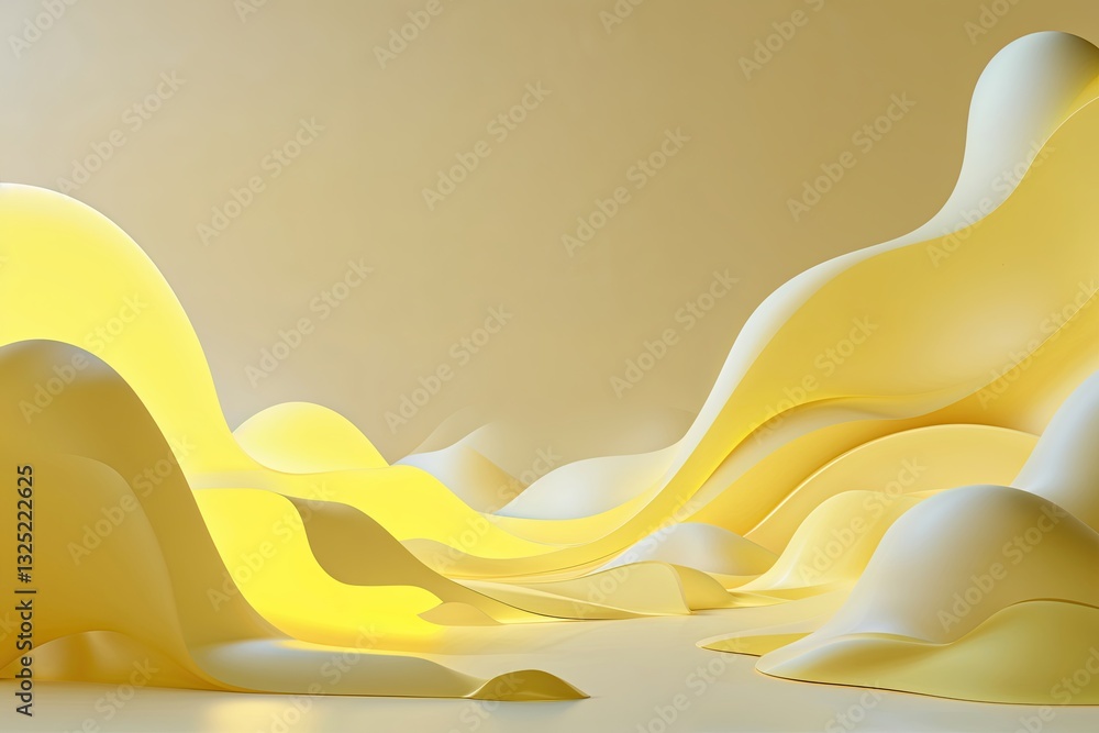 Poster luminous yellow background with soft gradation and dynamic shapes
