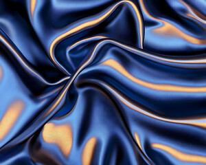 Obraz premium Luxurious, draping, deep blue silk fabric with golden highlights