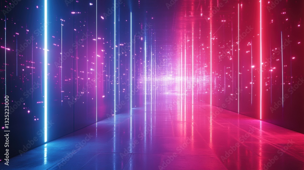 Wall mural a vibrant symphony of light and movement, where pulsating blue and purple neon arrows danced across 