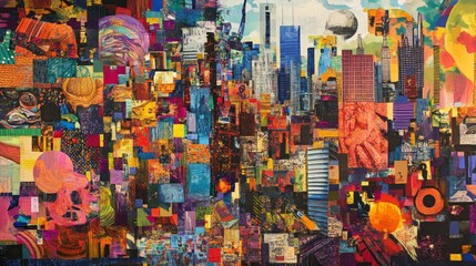 Vibrant Colorful City Collage Abstract Artwork