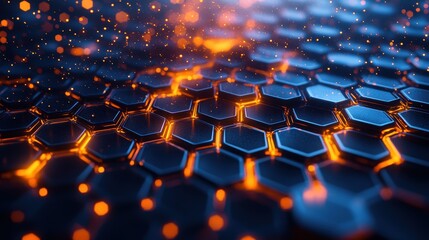 Obraz premium A vibrant honeycomb structure, meticulously rendered in 3D, beckons with a futuristic aura, its intricate hexagonal patterns hinting at an inner honeycomb of pure energy.