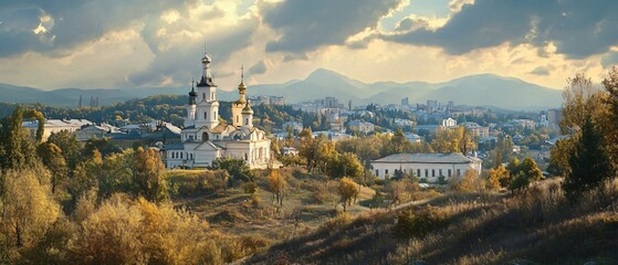 Naklejka premium Panoramic View of Pyatigorsk in Stavropol Krai, Russia - Scenic Landscape Image for Tourism and Travel Brochures