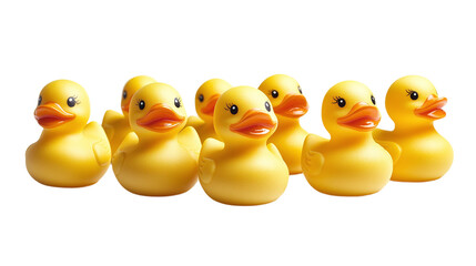 Set of yellow rubber ducks cut out. Isolated on a transparent background.