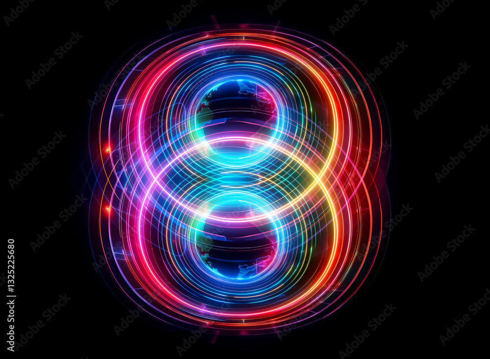 Aufkleber vibrant figure eight design glows with neon light rings against a dark backdrop. circular patterns i