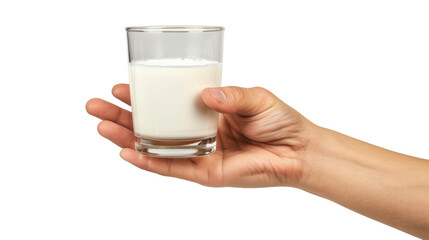 Woman holding glass of milk on transparent background