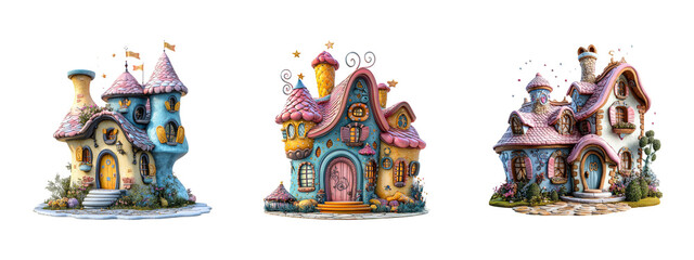 Charming Fairy Tale Houses with Colorful Roofs and Whimsical Details