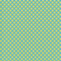 Bright blue and green ditsy floral seamless pattern with retro flower motifs, ideal for spring fabric, wrapping paper, kids designs, and decorative backgrounds.