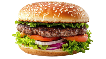 Delicious burger cut out. based on generative ai. Isolated on a transparent background.