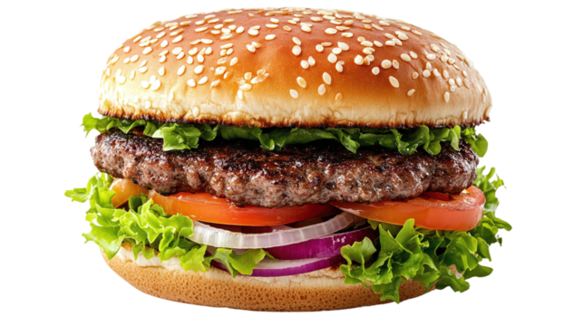 Delicious burger cut out. based on generative ai. Isolated on a transparent background.