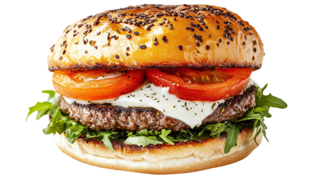 Delicious burger cut out. based on generative ai. Isolated on a transparent background.