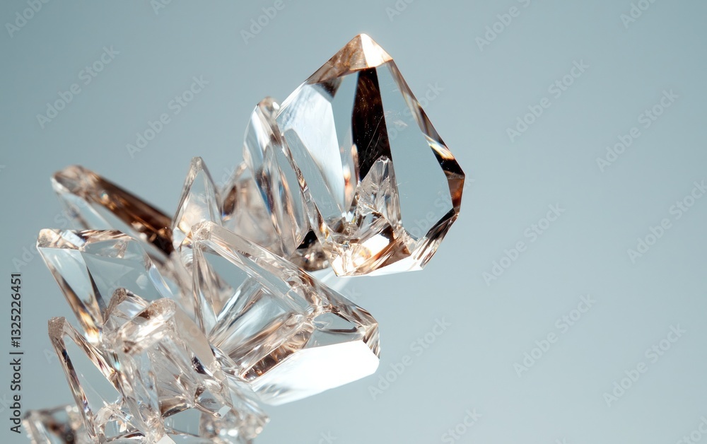 Poster close-up of a crystalline structure, showcasing sharp angles and translucent facets against a light-