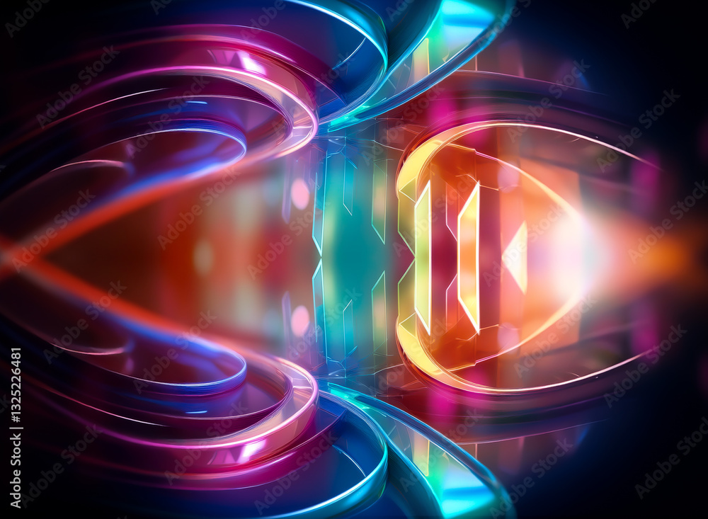 Poster abstract glossy shapes glow with vibrant colors, creating a futuristic and artistic design with smoo