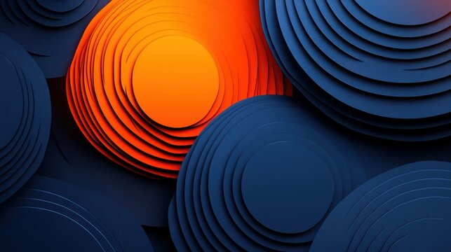 A dynamic symphony of vibrant orange lines against a minimalist canvas of deep blue geometric shapes, a futuristic poster ready to ignite the imagination.