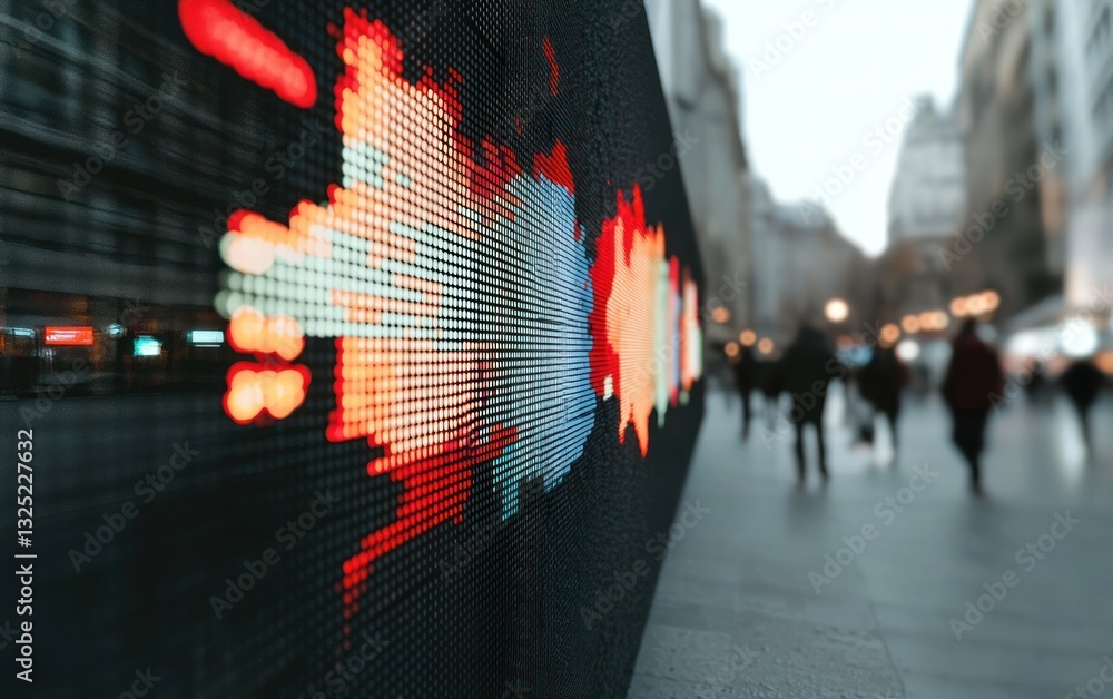 Aufkleber abstract city scene with a large vibrant led display showcasing dynamic patterns of red, blue, and w