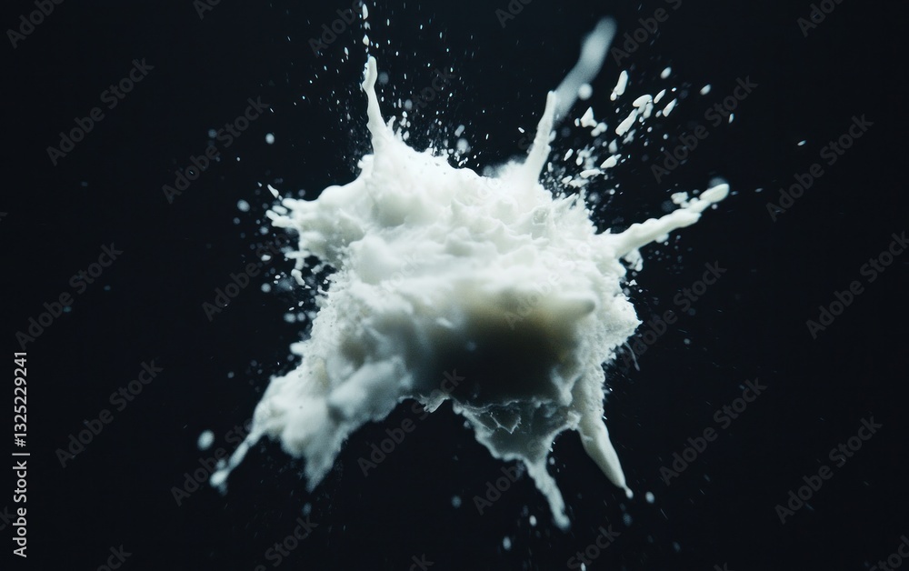 Poster abstract image of a white substance exploding against a dark background. the splash is dynamic and t