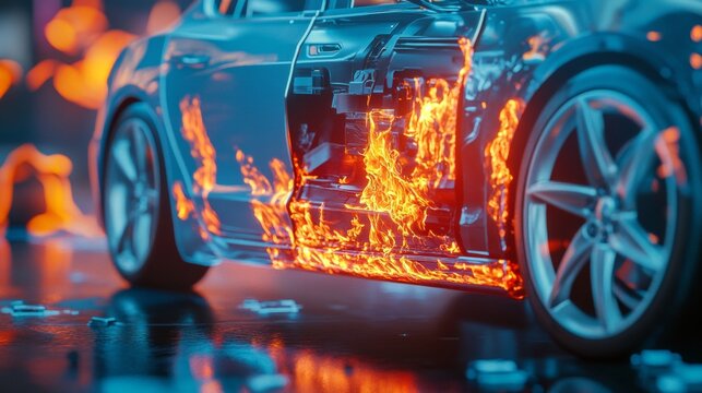 Fire hazards vehicles, Understanding lithium battery safety in relation to fire hazards in electric vehicles, Full HD, 32k Resolution 