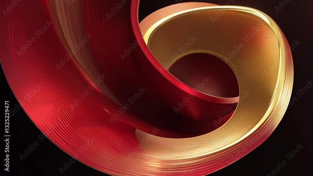 Poster A dynamic abstract form features a glossy swirl of red and gold. The smooth curves create a mesmerizing effect, drawing the viewer into its vivid color depths and intricate details.