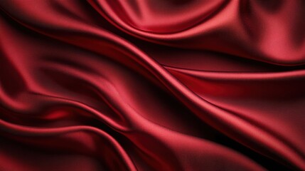 Obraz premium A rich tapestry of deep red satin, its silken texture exuding elegance and luxury. A perfect backdrop for celebrations, ceremonies, event invitations, or advertising posters, its vibrant color and