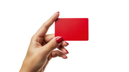 Obraz premium Woman hand holding red card with transparent background