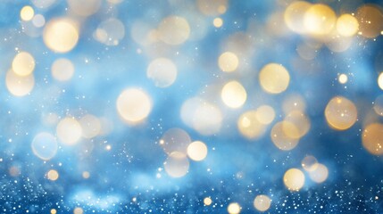 Fototapeta premium Elegant Blue Background with Sparkling Gold Bokeh Lights for Festive Design
