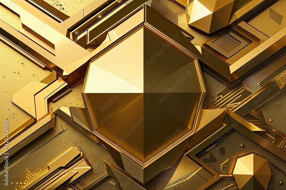 Poster Dynamic Gold Background with Artistic Geometry and Technology Elements for Web and Poster Designs