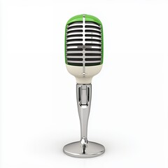Fototapeta premium Retro Green and Cream Microphone on Chrome Stand