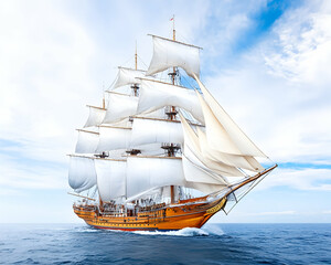 Magnificent sailing ship under full sail