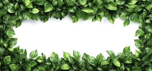 Obraz premium Lush Green Leaves Frame on White Background for Nature-Themed Designs and Eco-Friendly Projects with Vivid Textures and Fresh Vibes