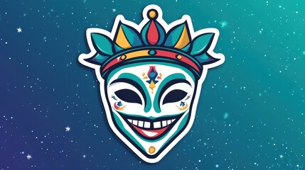 Decorate your space with a vibrant digital artwork of a Madridinspired Venetian mask sticker, perfect for festive vibes.