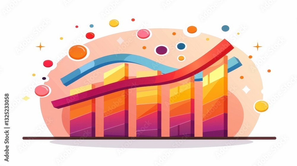Poster eyecatching infographic featuring bar and line graphs to showcase data trends over time on a clean w