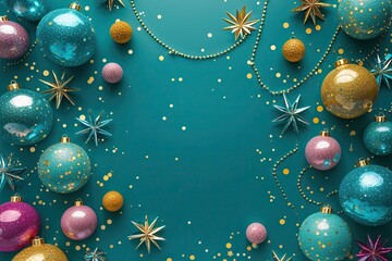 Vibrant Teal Background with Sparkling Ornamentation for a Playful Party Atmosphere