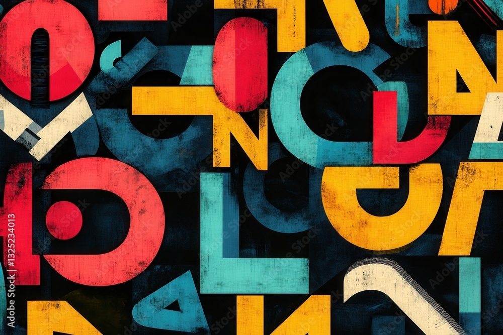 Leinwandbilder bold modern typographic background with oversized abstract text and vibrant color contrasts showcasi