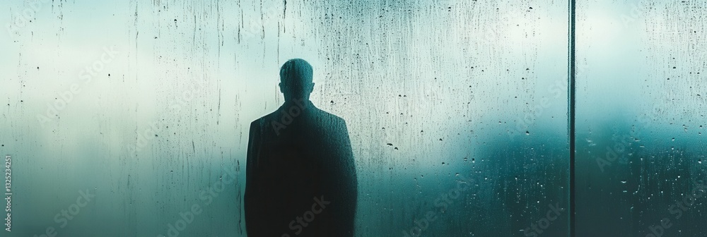 Poster melancholic reflections of solitude with raindrops on a window at dusk