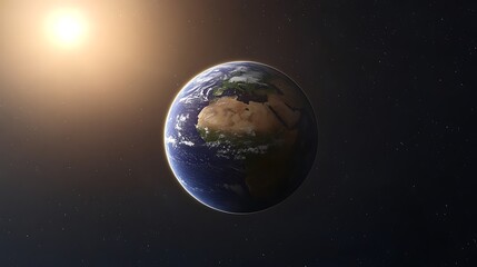 Fototapeta premium Earth glowing with sunlight, cosmic background, astronomy concept