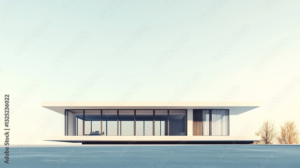 Poster minimalist architecture: modern house with panoramic windows and open design