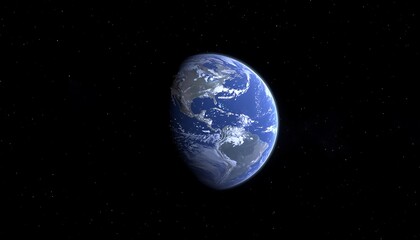 Earth view from space with starry background and a planet in view