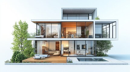 Contemporary Architecture Design of a Modern House with Glass Facade