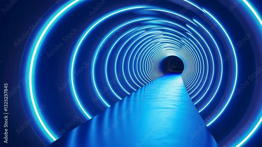 Aufkleber futuristic neon tunnel with dynamic blue light patterns creating hypnotic vortex effect