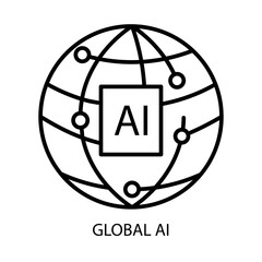 Global AI – Network Representing AI's Impact on Worldwide Connectivity with Editable Stroke