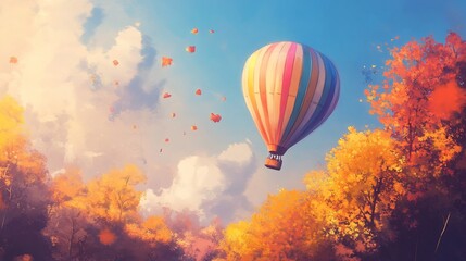 Fototapeta premium Hot air balloon drifting through the autumn sky a picturesque dreamscape