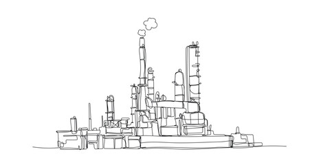Big Industrial oil tanks in a refinery , industrial plants, line drawing, vector  illustration