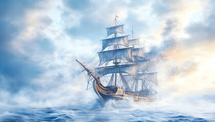 Majestic sailing ship in a dramatic sea